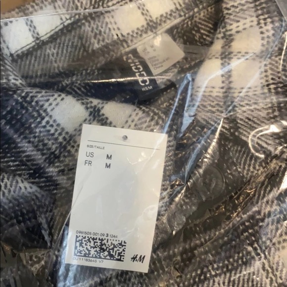 H&M Shacket Long Shirt Jacket Black and White Plaid Bloggers Favorite SMALL BNWT - Picture 7 of 9
